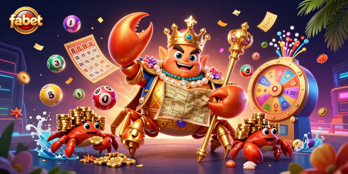 Join the fun with fabet's golden crab emperor in a vibrant casino scene of games and excitement.