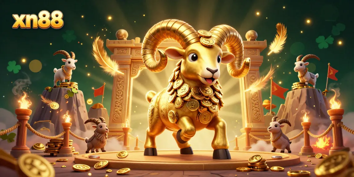 xn88 offers thrilling casino challenges with a dynamic scene featuring a golden ram and immersive elements.